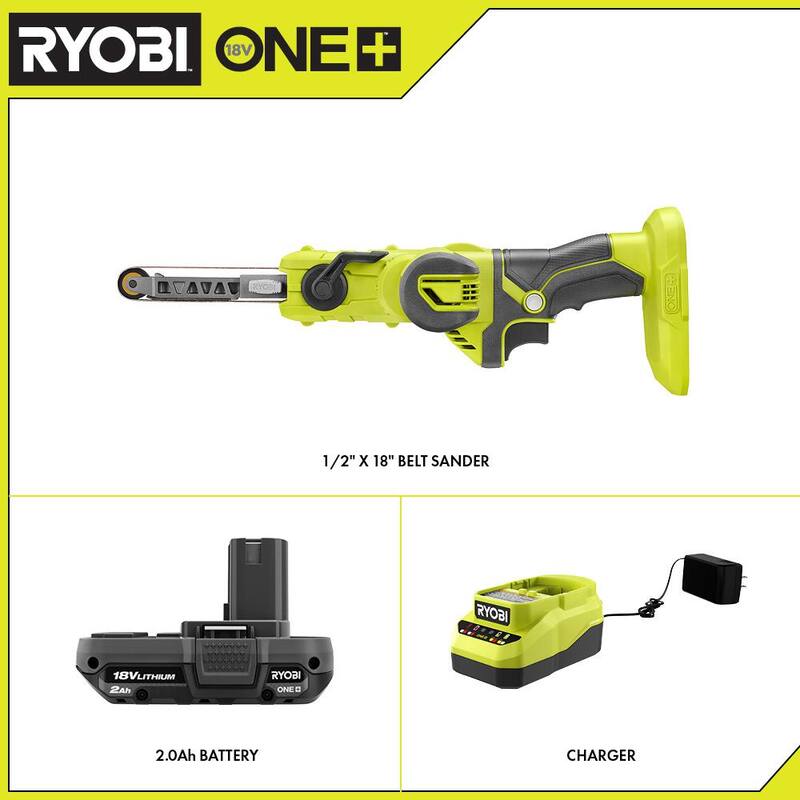 Lijadora de banda RYOBI ONE+ 18V inalámbrica de 1/2 pulg. x 18 pulg. con batería de 2.0 Ah y cargador - PSD101B-PSK005