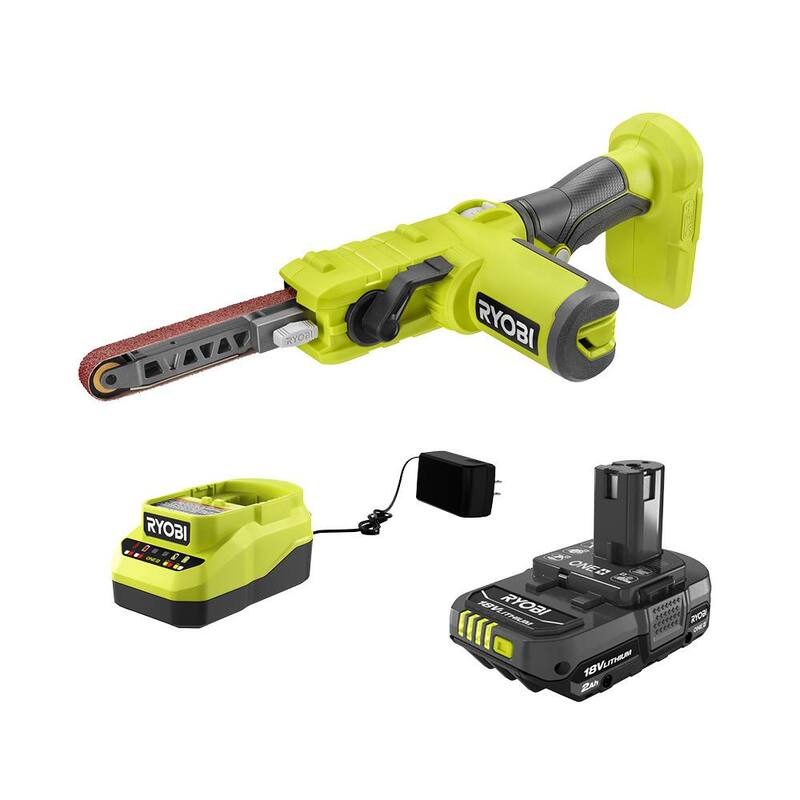 Lijadora de banda RYOBI ONE+ 18V inalámbrica de 1/2 pulg. x 18 pulg. con batería de 2.0 Ah y cargador - PSD101B-PSK005