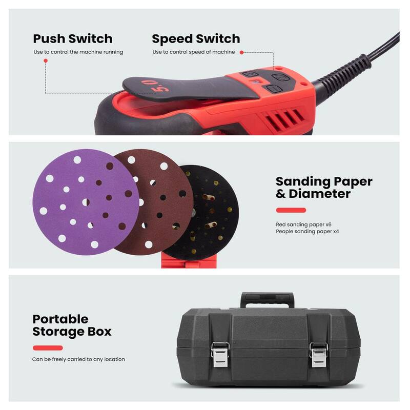 VIVOHOME Lijadora Orbital Aleatoria con Cable de 3 Amperes y 350 Watts de Potencia de 6 pulgadas - wal-HD-SD001