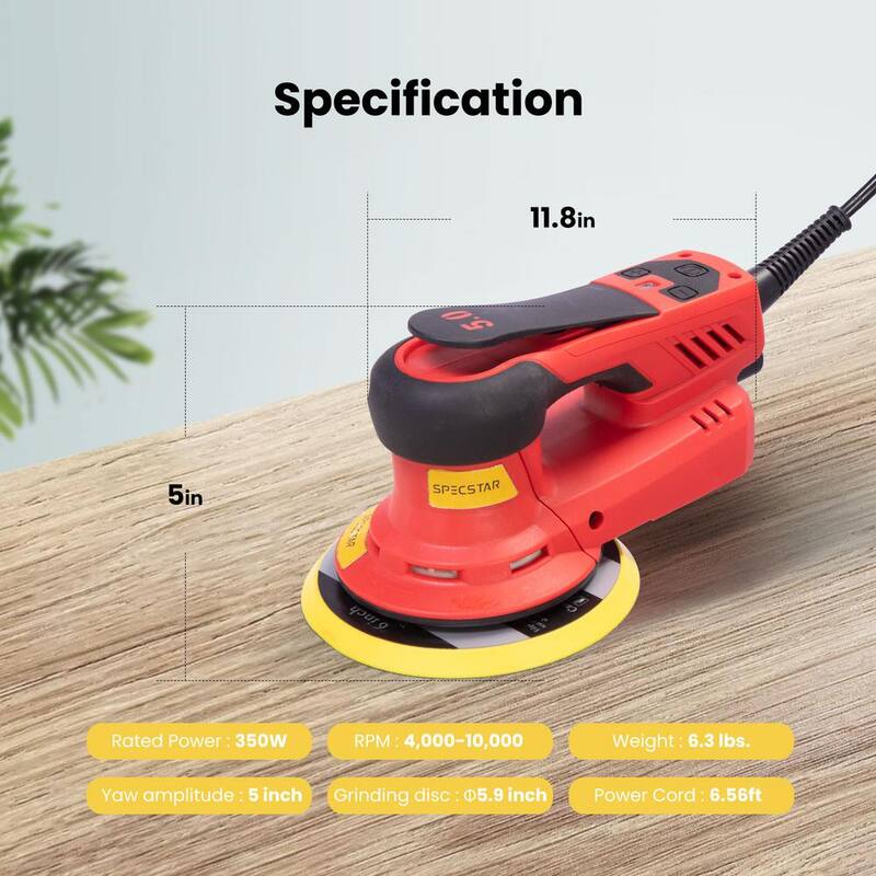 VIVOHOME Lijadora Orbital Aleatoria con Cable de 3 Amperes y 350 Watts de Potencia de 6 pulgadas - wal-HD-SD001