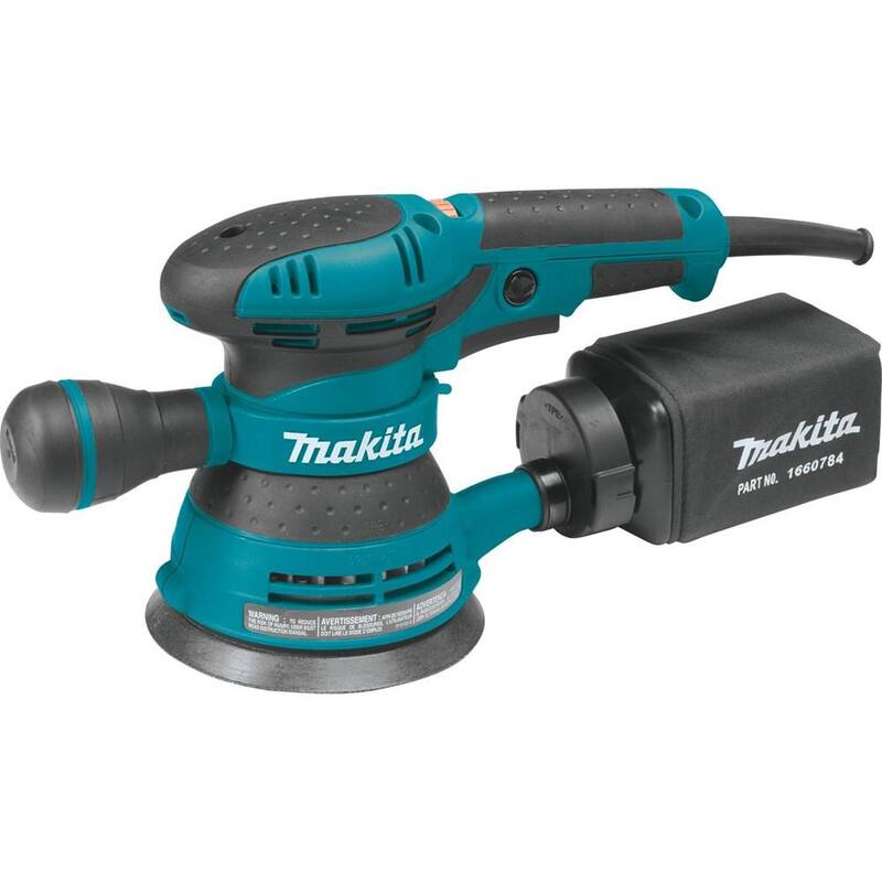 Lijadora orbital aleatoria de velocidad variable con cable de 3 amperios y 5 pulgadas de Makita con disco abrasivo redondo de 5 pulgadas y grano 120 (paquete de 5) - BO5041-794520-1