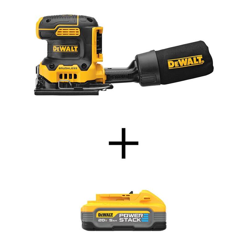 Lijadora inalámbrica DEWALT 20V Max XR con tecnología de motor sin escobillas, hoja de 1/4 de velocidad variable y pila de batería de litio Powerstack 20V 5.0Ah - DCW200BWDCBP520