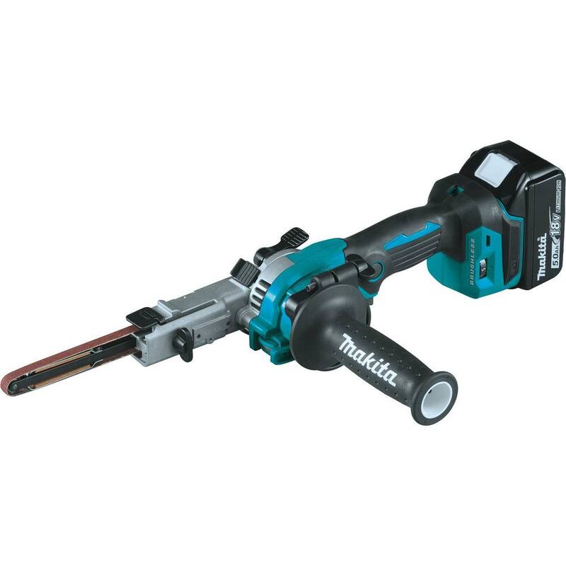 Kit de Lijadora de Banda para Detalles sin Cable de Iones de Litio 18V LXT Brushless 3/8 x 21 pulgadas de Makita, con (2) Baterías de 5.0Ah y Cargador - XSB01TJ