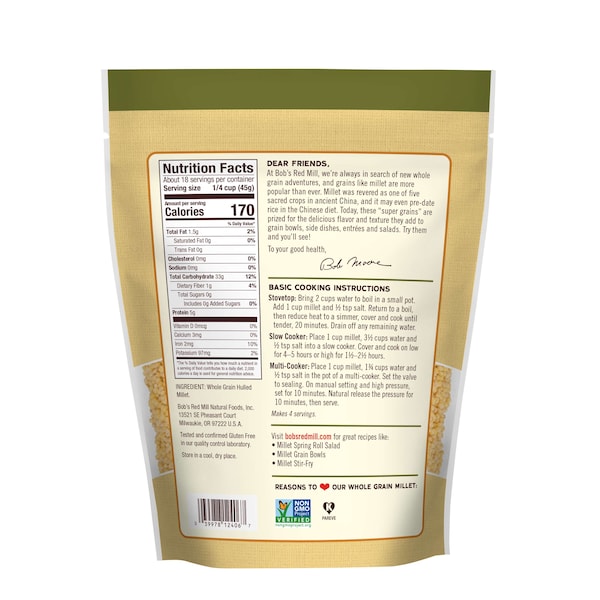 Bobs Red Mill Natural Foods Bob's Red Mill Whole Grain Millet 28 oz. Resealable Pouches, PK4 - 1295S284
