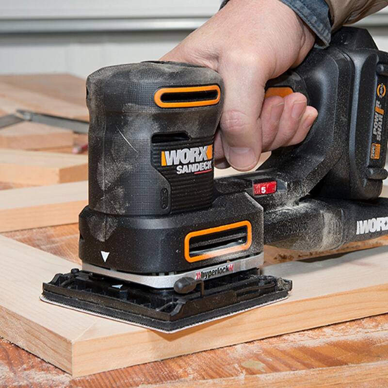 Worx Power Share 20-Volt Sandeck Inalámbrico de 5 pulgadas - 1 Lijadora Multiusos con 5 Bases de Lijado (Herramienta Únicamente) - WX820L.9