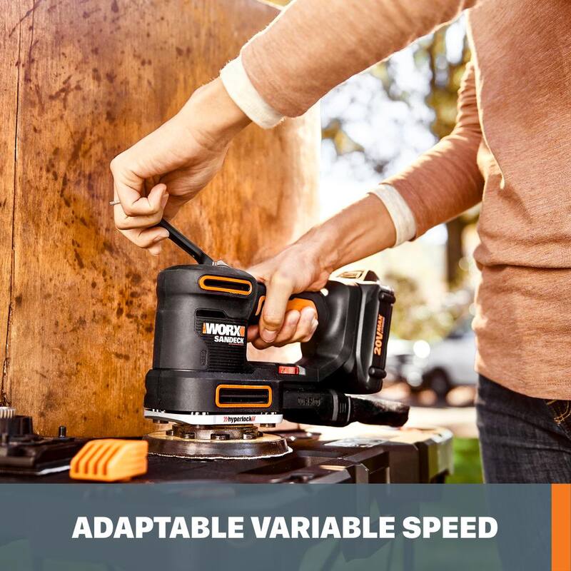 Worx Power Share 20-Volt Sandeck Inalámbrico de 5 pulgadas - 1 Lijadora Multiusos con 5 Bases de Lijado (Herramienta Únicamente) - WX820L.9