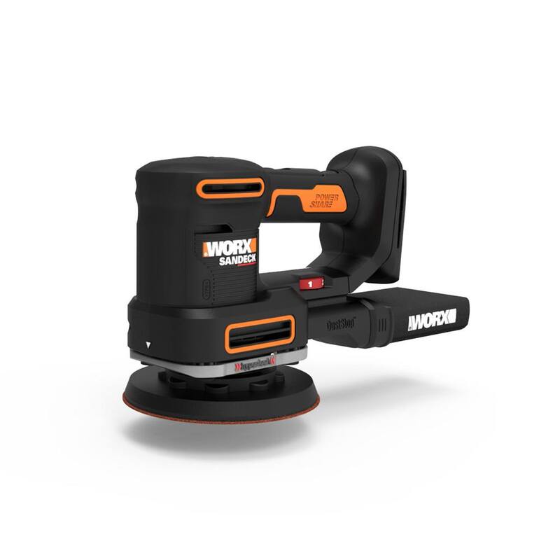 Worx Power Share 20-Volt Sandeck Inalámbrico de 5 pulgadas - 1 Lijadora Multiusos con 5 Bases de Lijado (Herramienta Únicamente) - WX820L.9