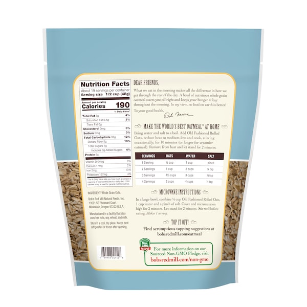 Bobs Red Mill Natural Foods Bob's Red Mill Old Fashioned Regular Rolled Oats 32 oz. Bag, PK4 - 1360S324