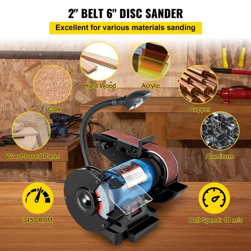 Lijadora de banda de 2 pulgadas y lijadora de disco de 6 pulgadas con base resistente y lámpara de trabajo LED - SDJ375WTS00000001V1