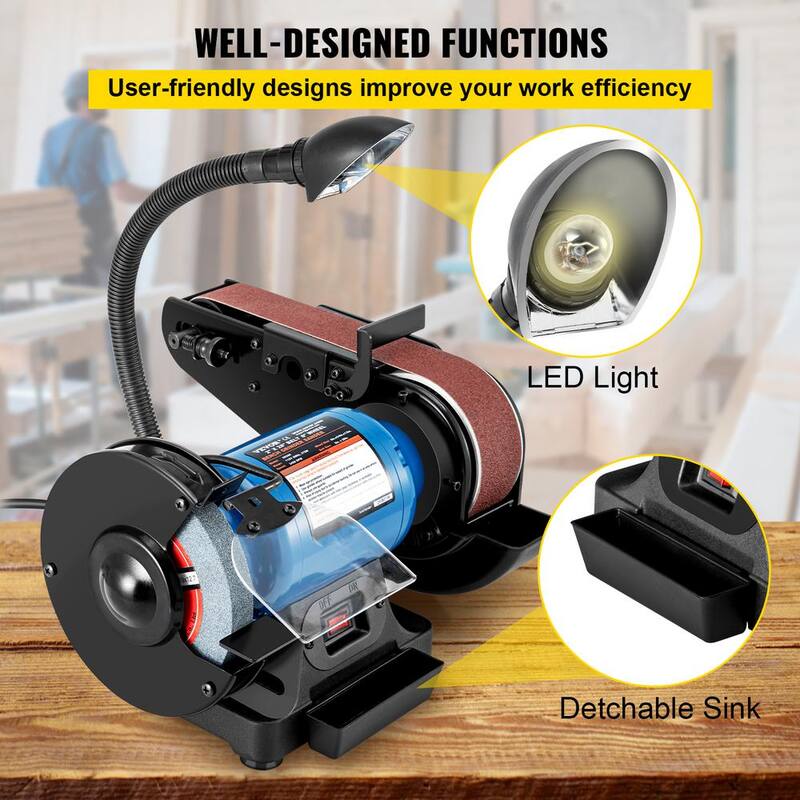 Lijadora de banda de 2 pulgadas y lijadora de disco de 6 pulgadas con base resistente y lámpara de trabajo LED - SDJ375WTS00000001V1