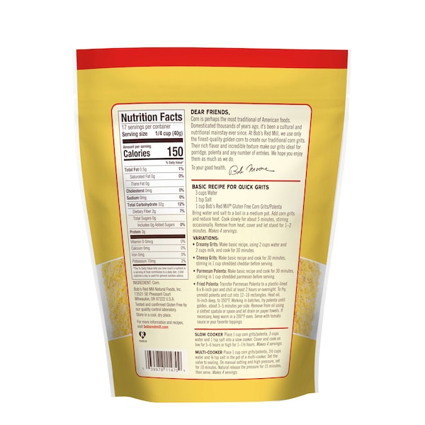 Bobs Red Mill Natural Foods Bob's Red Mill Gluten Free Corn Grits/Polenta 24 oz. Pouches, PK4 - 1618S244
