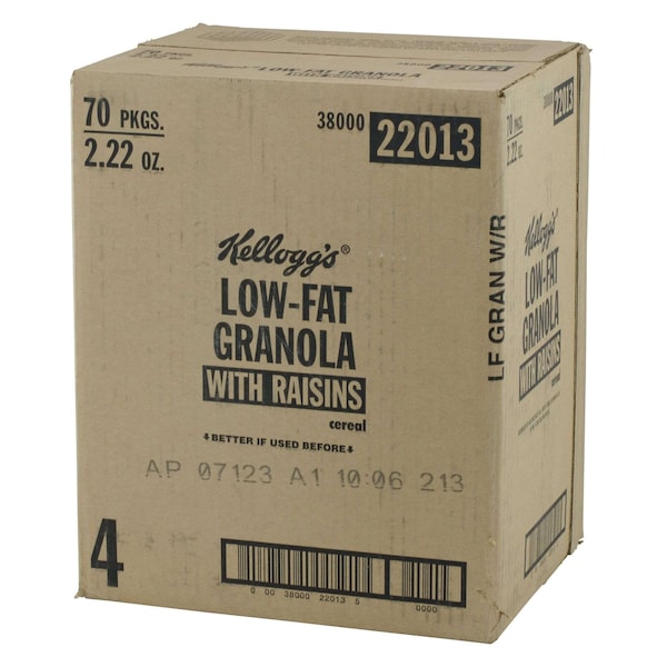 Kelloggs Low Fat Granola With Raisins Multi Grain Cereal 2.22 oz., PK70 - 3800022013