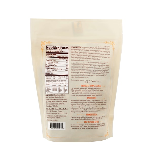 Bobs Red Mill Natural Foods Bob's Red Mill Muesli 18 oz. Bag, PK4 - 1183S184