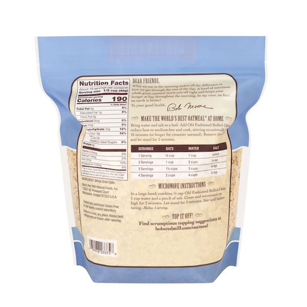 Bobs Red Mill Natural Foods Bob's Red Mill Gluten Free Old Fashioned Rolled Oats 32 oz. Bag, PK4 - 1982S324