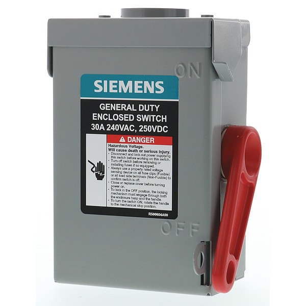 Interruptor de seguridad Siemens no fusible, servicio general, 240V CA, 3PST, 30 A, NEMA 3R - GNF321RA
