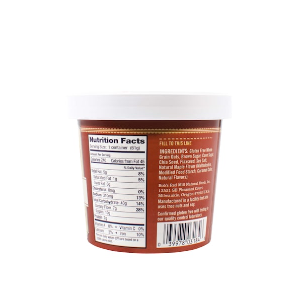Bobs Red Mill Natural Foods Gluten Free Maple Brown Sugar Oatmeal Cup 2.15 oz. Cup, PK12 - 1369C0112