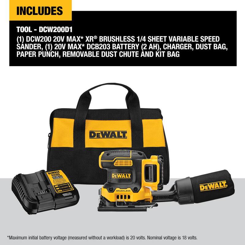 Lijadora inalámbrica DEWALT 20V MAX XR de velocidad variable con batería de 20V 2.0Ah, batería de 3.0Ah y cargador - DCW200D1WDCB230
