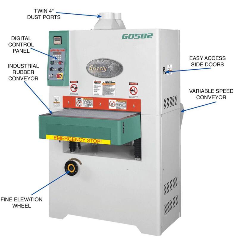 Lijadora de banda ancha tipo platen de 24 pulgadas y 10 HP - G0582 de Grizzly Industrial