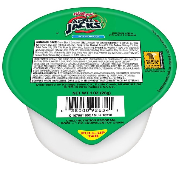 Kelloggs Kellogg's Reduced Sugar Whole Grain Apple Jacks Cereal 1 oz., PK96 - 3800078787