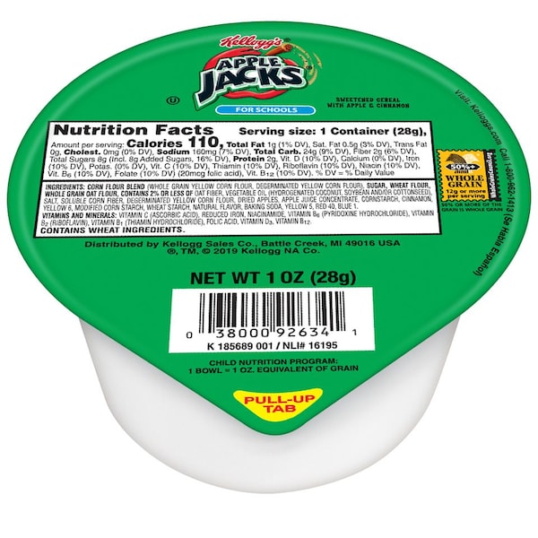 Kelloggs Kellogg's Reduced Sugar Whole Grain Apple Jacks Cereal 1 oz., PK96 - 3800078787
