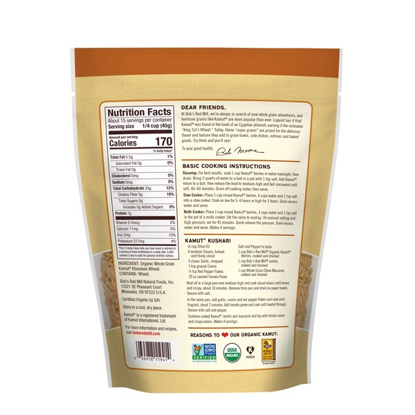 Bobs Red Mill Natural Foods Bob's Red Mill Organic Kamut Grain 24 oz. Pouches, PK4 - 1761S244