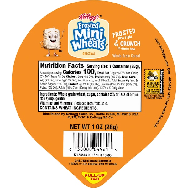 Kelloggs Kellogg's Frosted Mini Wheats Bite Size Cereal 1 oz. Bowl, PK96 - 3800004996