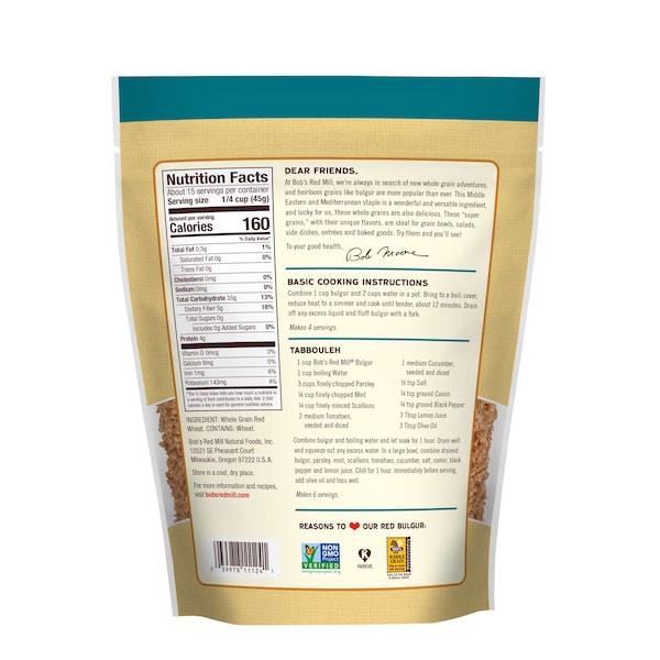 Bobs Red Mill Natural Foods Bob's Red Mill Red Bulgur 24 oz. Resealable Pouches, PK4 - 1100S244