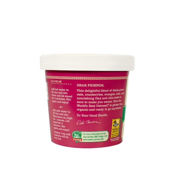 Bobs Red Mill Natural Foods Organic Gluten Free Orange Cranberry Oatmeal Cup 2.47 oz. Cup, PK12 - 6125C0112