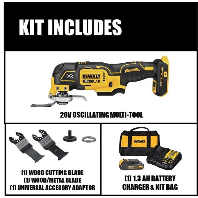 DEWALT 20V MAX XR Inalámbrico Sin Escobillas 3 Velocidades Herramienta Multiusos Oscilante con (1) Batería de 20V 1.5Ah y Cargador - DCS356C1