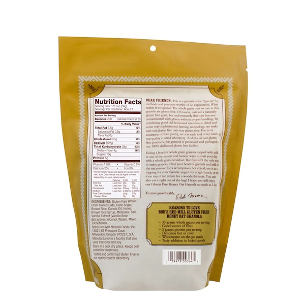 Bobs Red Mill Natural Foods Bob's Red Mill Gluten Free Honey Oat Granola 12 oz. Bag, PK4 - 1971S124