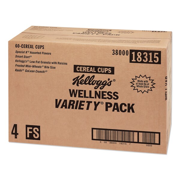 Kelloggs Breakfast Cereal - Single Serve, Classic Wellness Assortment, 2.2 oz Cup, PK60, 60PK - 5X0404