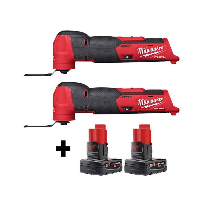 Herramienta múltiple inalámbrica oscilante Milwaukee M12 FUEL de 12 voltios con baterías de 3.0 Ah (2 herramientas) - 2526-20-2526-20-48-11-2412.