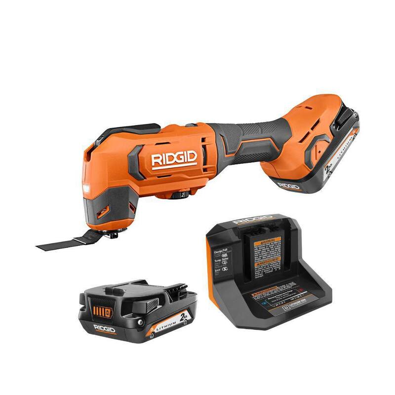 Kit de herramienta múltiple oscilante inalámbrica RIDGID de 18V con (2) baterías de 2.0 Ah y cargador - R86241KSB