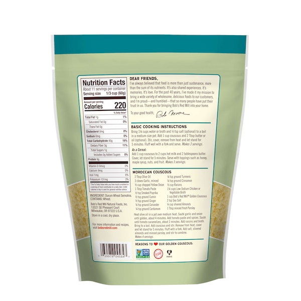 Bobs Red Mill Natural Foods Bob's Red Mill Golden Couscous 24 oz. Resealable Pouches, PK4 - 1163S244