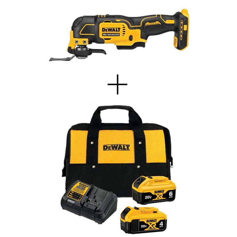 Herramienta de múltiples usos oscilante inalámbrica sin escobillas DEWALT ATOMIC 20V MAX, (1) batería de 20V 6.0Ah y (1) batería de 20V 4.0Ah, y cargador - DCS354BDCB246CK