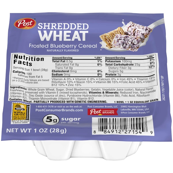 Post Post Blueberry Shredded Wheat Cereal 1 oz. Bowl, PK96 - 27154