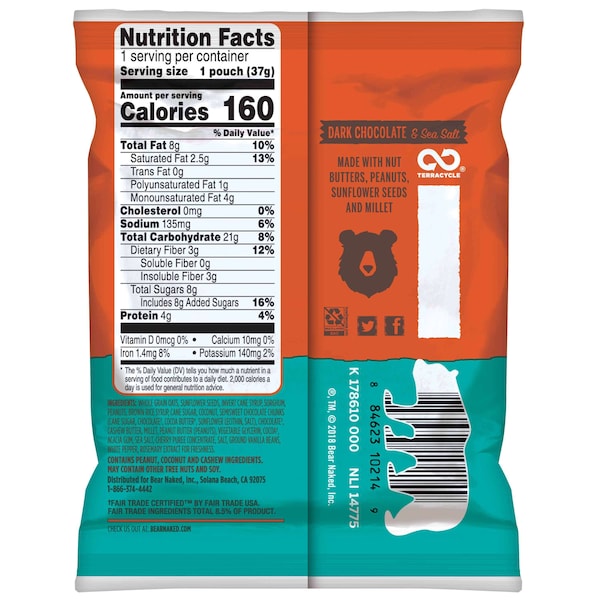 Bear Naked Dark Chocolate And Sea Salt Granola Bites 1.3 oz. Per Pack, PK50 - 88462310213