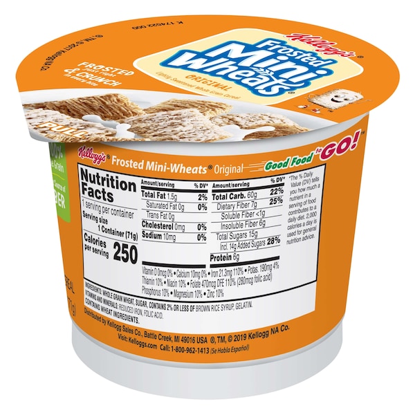 Kelloggs Kellogg's Mini Wheats Bite Size Frosted Cereal 2.5 oz. Bowl, PK60 - 3800042798