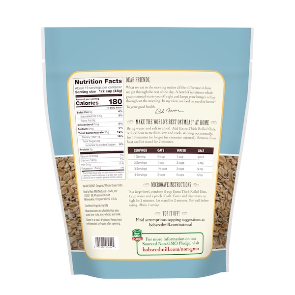 Bobs Red Mill Natural Foods Bob's Red Mill Organic Extra Thick Rolled Oats 32 oz. Bag, PK4 - 6050S324