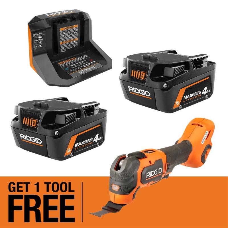 Kit de inicio RIDGID 18V MAX Output con (2) Baterías MAX Output de 4.0 Ah y Cargador con herramienta múltiple Brushless de 18V GRATIS - AC8609340SB-R86242B