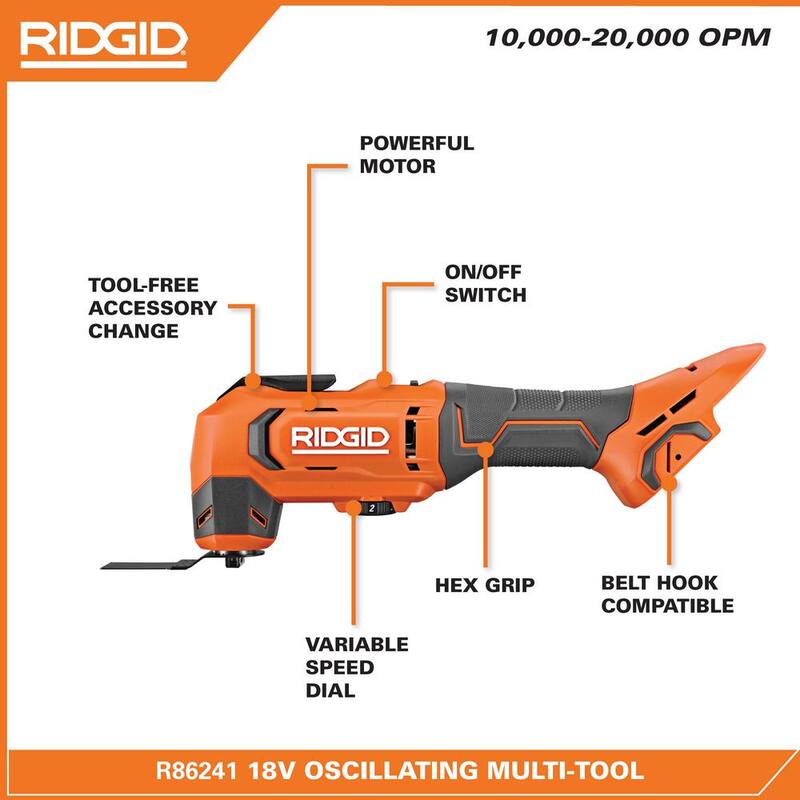 Kit de inicio RIDGID 18V MAX Output con (2) Baterías MAX Output de 4.0 Ah y Cargador con herramienta múltiple Brushless de 18V GRATIS - AC8609340SB-R86242B