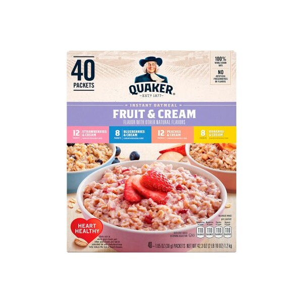 Green Rabbit Holdings QUAKER Instant Oatmeal Fruit & Cream Variety Pack, 40 Count - 22001144