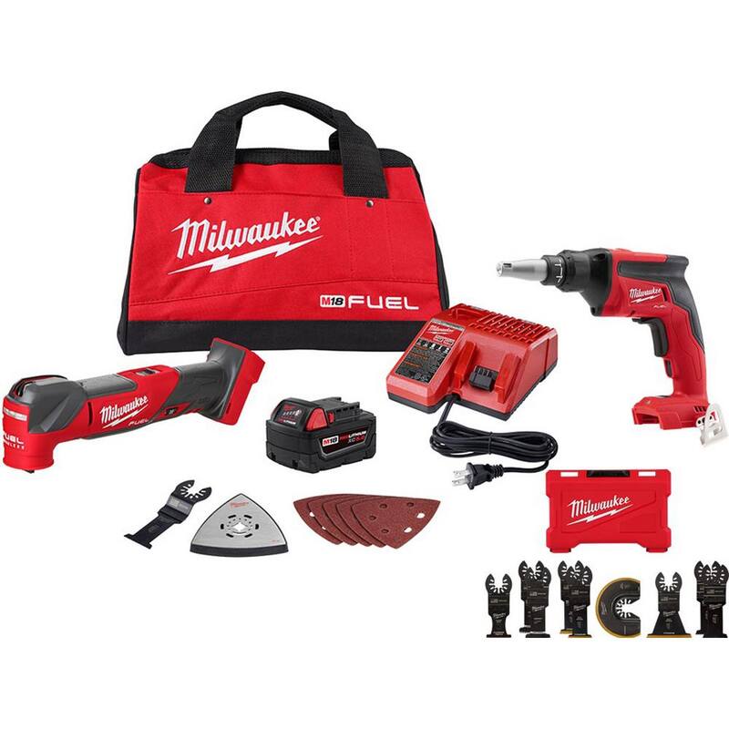 Kit de herramientas múltiples oscilantes sin escobillas inalámbrico Milwaukee M18 FUEL de 18V de iones de litio con herramienta de corte para yeso y kit de hojas (9 piezas) - 2836-21-2866-20-49-10-9113