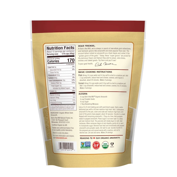 Bobs Red Mill Natural Foods Bob's Red Mill Organic Amaranth Grain 24 oz. Pouches, PK4 - 6000S244