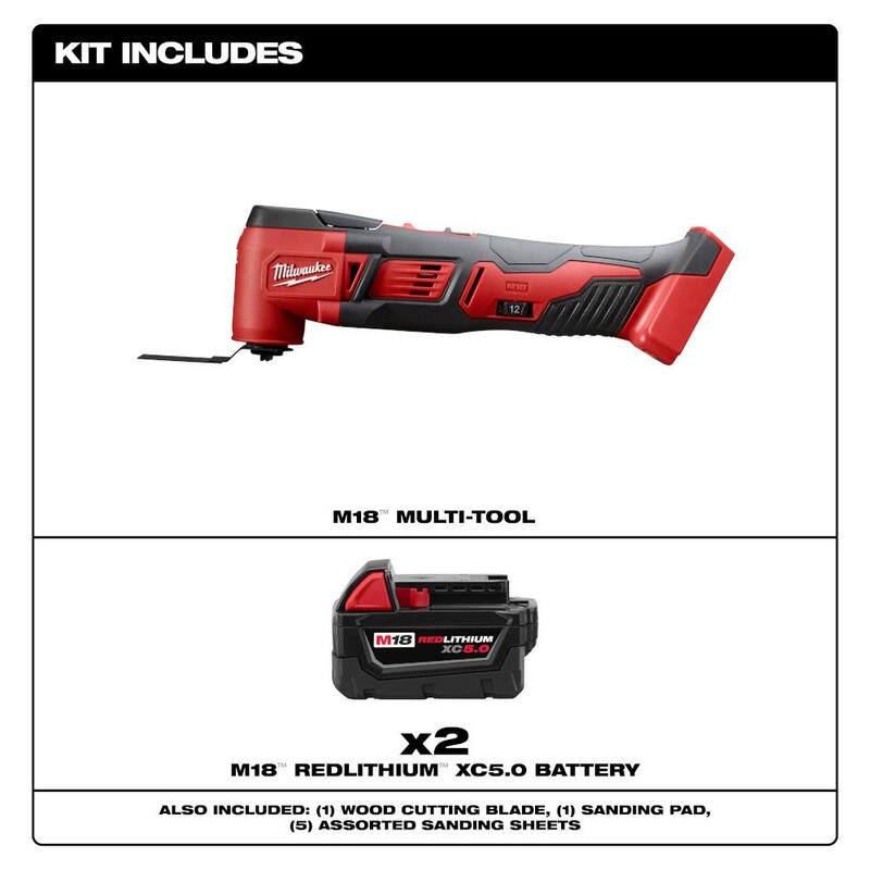 Milwaukee M18 Herramienta Múltiple Oscilante Inalámbrica de Iones de Litio de 18 Voltios con (2) Baterías M18 5.0Ah - 2626-20-48-11-1852
