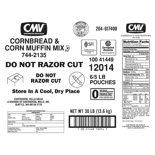 Continental Mills Continental Mills Value Cornbread & Muffin Mix 5lbs Bag, PK6 - 744-2135
