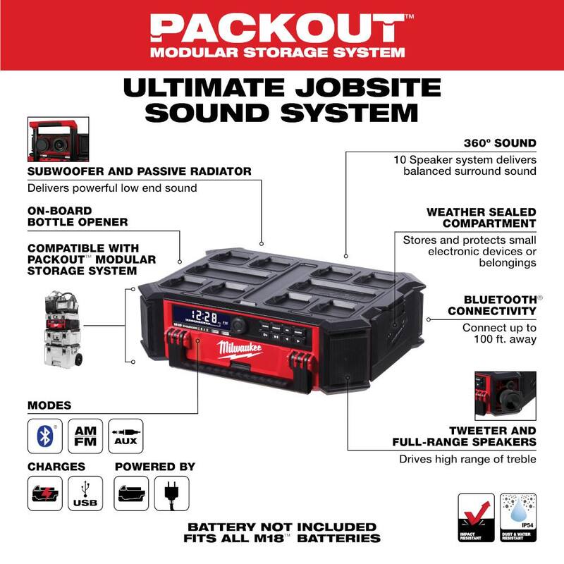 Herramienta multifunción oscilante sin escobillas inalámbrica con batería de iones de litio de 18V Milwaukee M18 FUEL con radio PACKOUT y kit de inicio de 8Ah - 2836-20-2950-20-48-59-1880