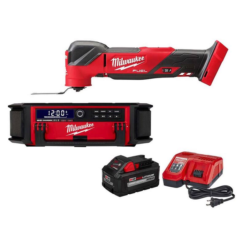 Herramienta multifunción oscilante sin escobillas inalámbrica con batería de iones de litio de 18V Milwaukee M18 FUEL con radio PACKOUT y kit de inicio de 8Ah - 2836-20-2950-20-48-59-1880