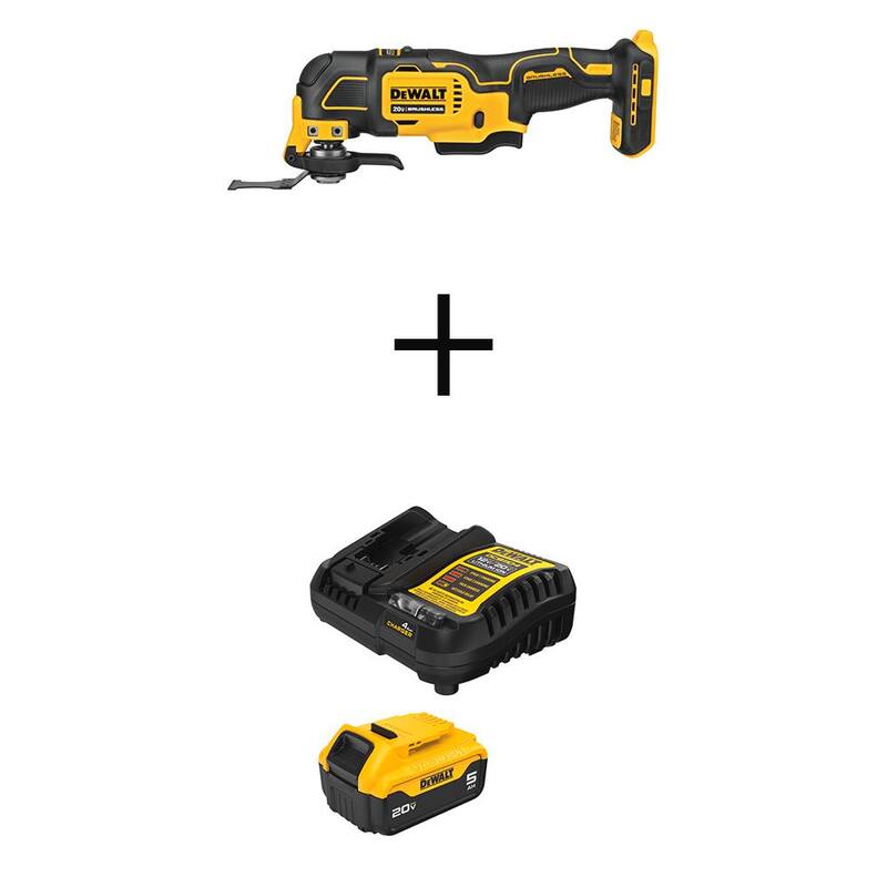 DEWALT ATOMIC 20V MAX Herramienta Multiusos Oscilante Inalámbrica con Tecnología sin Escobillas de Iones de Litio con Pack de Batería 20V MAX XR de 5 Ah y Cargador - DCS354BWDCB205C