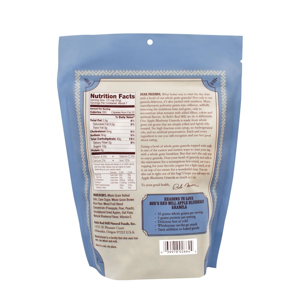 Bobs Red Mill Natural Foods Bob's Red Mill No Fat Apple Blueberry Granola 12 oz. Bag, PK4 - 1671S124